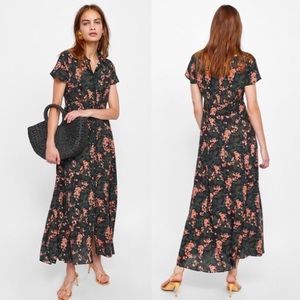 Zara Maxi Floral Print Long Shirt Dress size Medium